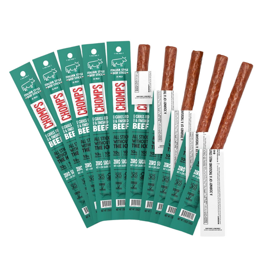 Chomps Grass-Fed and Finished Italian Beef Jerky Snack Sticks 10-Pack