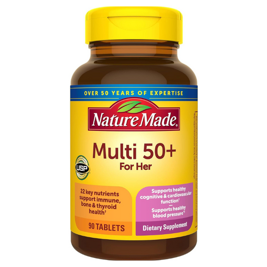 Nature Made Multivitamin For Her 50+ with No Iron, Womens Multivitamin for Daily Nutritional Support, 90 Tablets