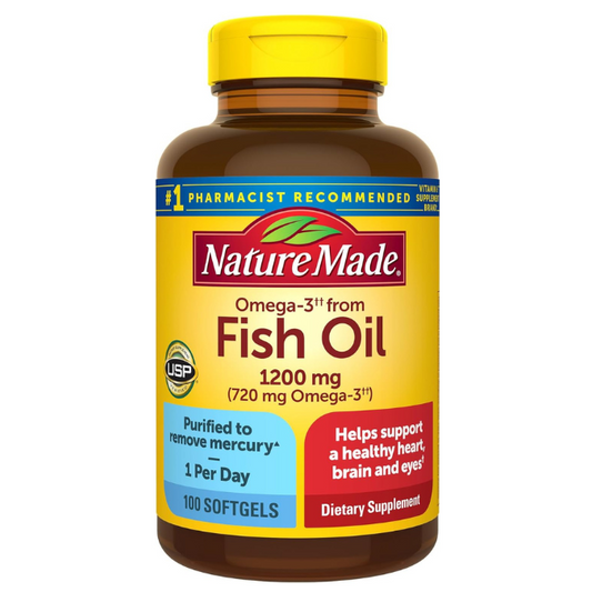 Nature Made Omega 3 Fish Oil 1200 mg, Brain and Eyes Support, One Per Day, Omega 3 Supplement with 100 Softgels