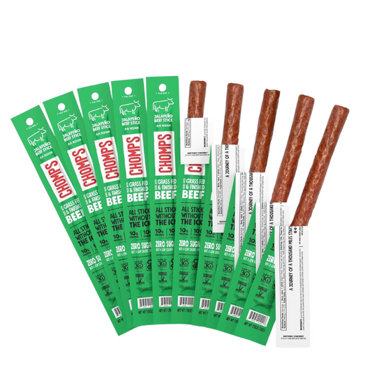 Chomps Grass-Fed and Finished Jalapeño Beef Jerky Snack Sticks 10-Pack