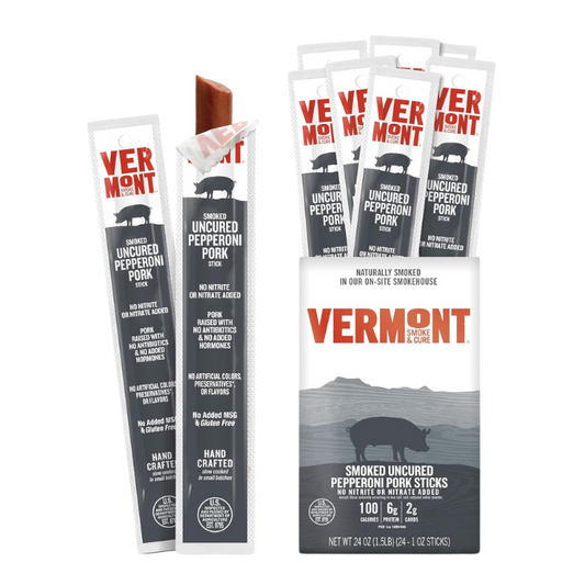 Snack Sticks by Vermont Smoke & Cure – Uncured Pepperoni Pork - 1oz Jerky Stick – 24 count carton