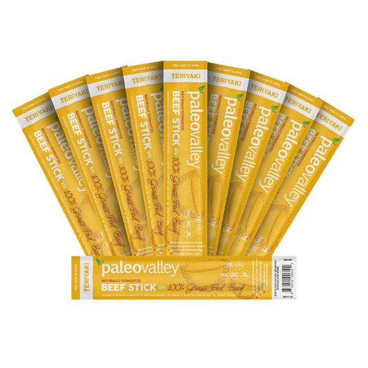 Paleovalley 100% Grass Fed Teriyaki Beef Sticks - Delicious Gluten Free Beef Snack - High Protein Keto Friendly