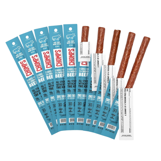 Chomps Grass-Fed and Finished Sea Salt Beef Jerky Snack Sticks 10-Pack