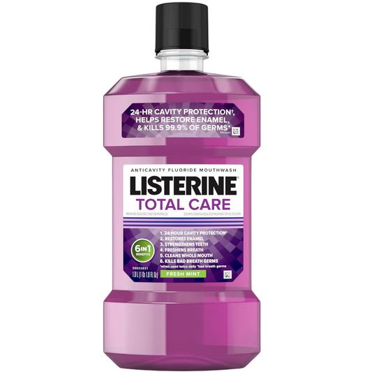 Listerine Total Care Anticavity Fluoride Mouthwash, 6 Benefits in 1 Oral Rinse Helps Kill 99% of Bad Breath Germs, ADA-Accepted,1 L