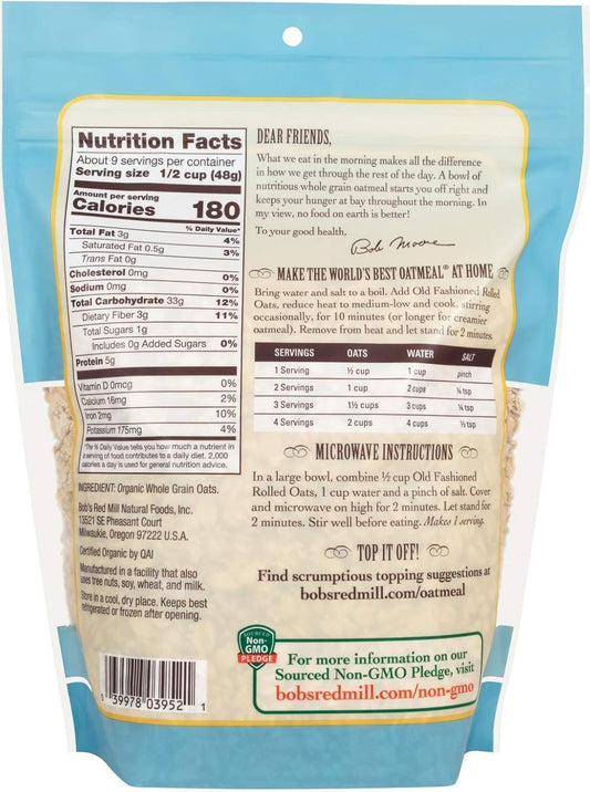 Bob's Red Mill Organic Oats Rolled Regular, 16 Ounce