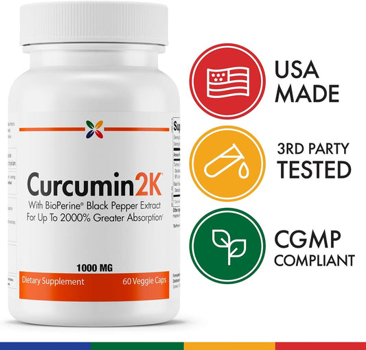 Stop Aging Now - Curcumin2K Formula with BioPerine Black Pepper Extract - 60 capsules