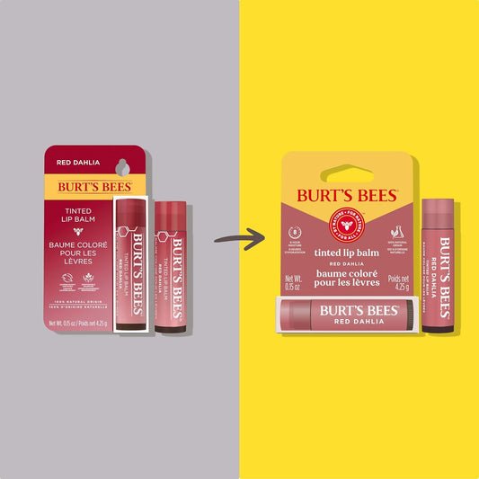 Burt's Bees Red Dahlia Tinted Lip Balm, Offers 8 Hours of Moisture for Dry Lips, Tinted Unflavored Lip Balm With a Hint of Color | 0.15 oz.