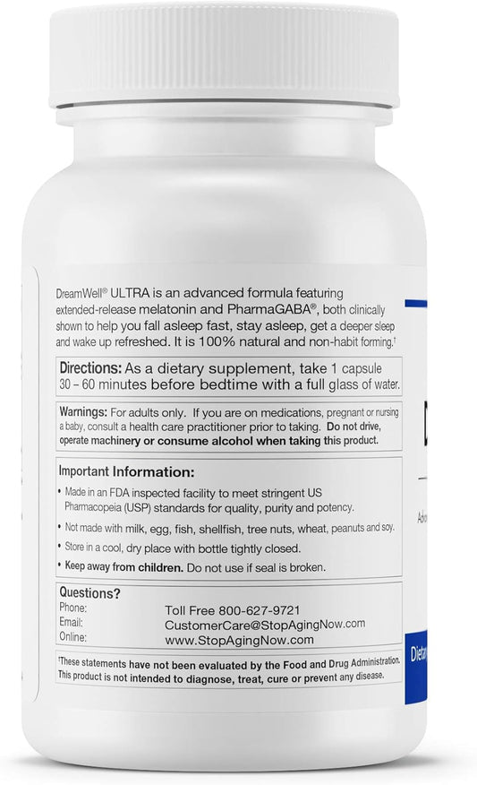 Stop Aging Now - DreamWell Ultra - Advanced Melatonin with GABA - 30 capsules