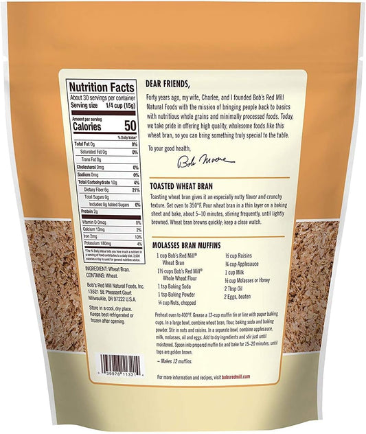 Bob's Red Mill Wheat Bran, 16oz (Pack of 1) - Non GMO, Vegan, Kosher