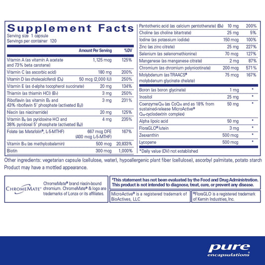 Pure Encapsulations O.N.E. Multivitamin - Once Daily Multivitamin with Antioxidant Complex Metafolin -  120 Capsules