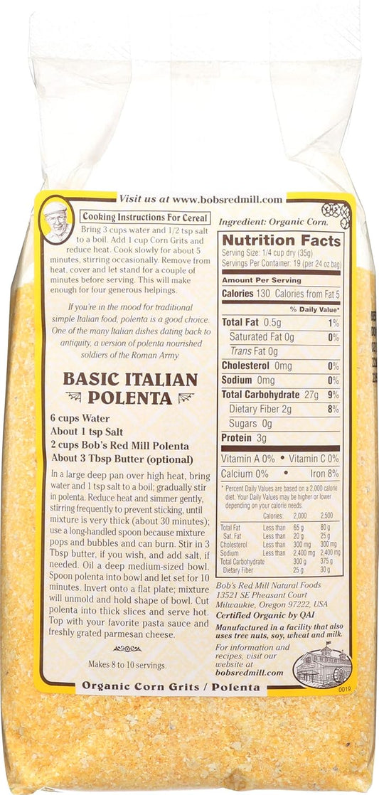 Bobs Red Mill 19490 Organic Polenta Corn Grits, 24 Oz