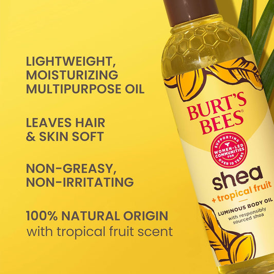 Burt's Bees Shea + Tropical Fruit Luminous Body Oil, Non-Greasy, Antioxidant Rich for Glowing Skin | 8 oz