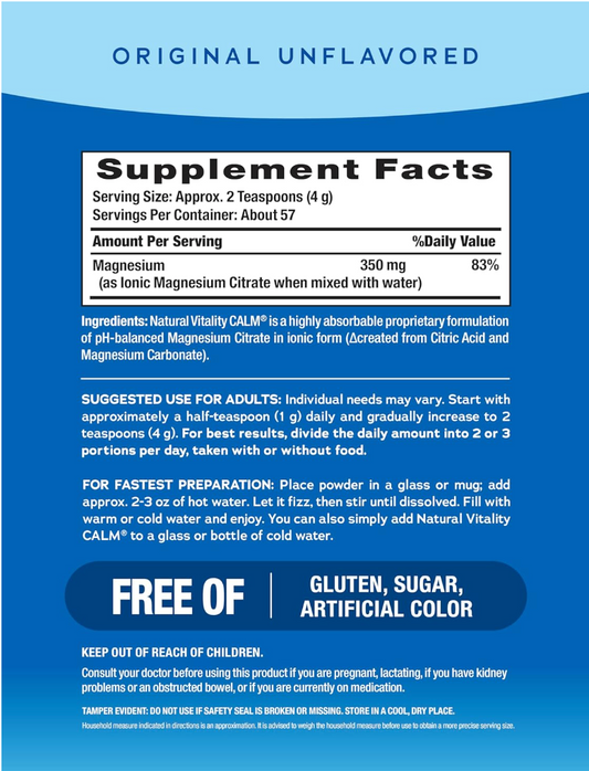 Natural Vitality Calm Magnesium Citrate Unflavored Powder 8 oz