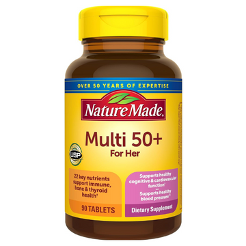 Nature Made Multivitamin For Her 50+ with No Iron, Womens Multivitamin for Daily Nutritional Support, 90 Tablets