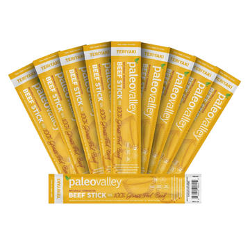 Paleovalley 100% Grass Fed Teriyaki Beef Sticks - Delicious Gluten Free Beef Snack - High Protein Keto Friendly