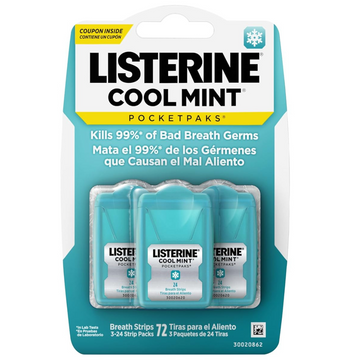 Listerine Cool Mint Pocketpaks Breath Strips, 24-Strip Pack, 3 Pack